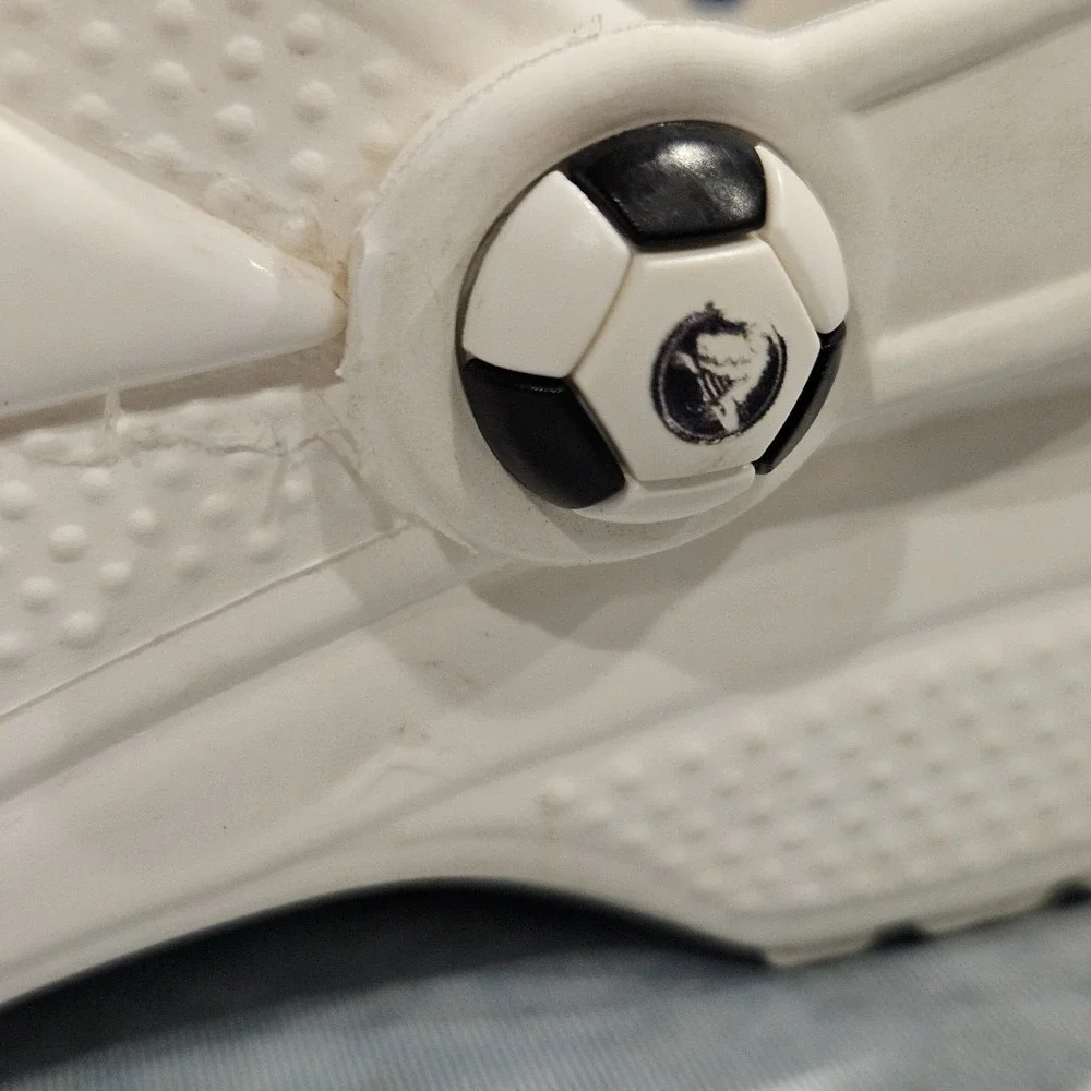 Crocs Kids C13 Soccer‎ Ball Clogs White Black Slip On Shoes Youth C13